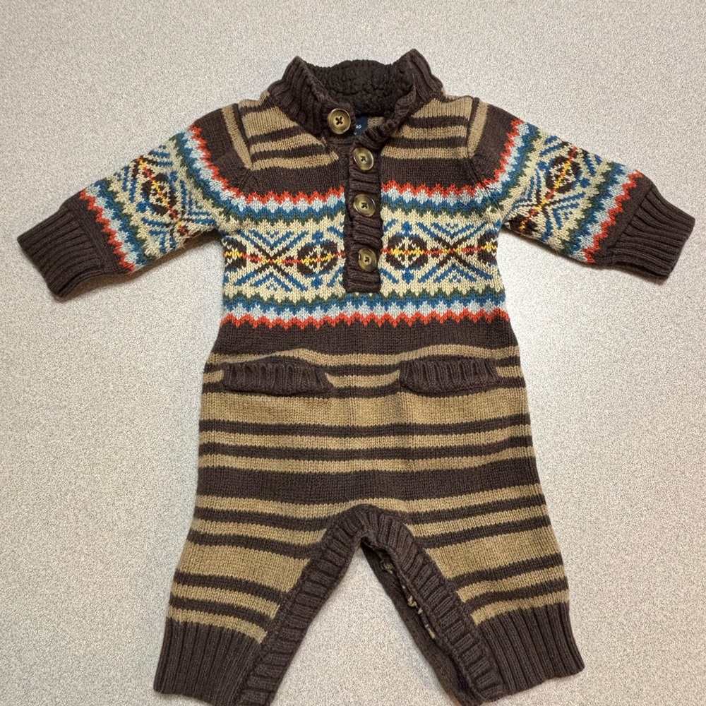 Baby GAP Brown and Tan Baby fair isle Knit Romper